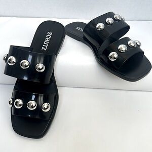 SCHUTZ Black Sandals with Silver Accents
